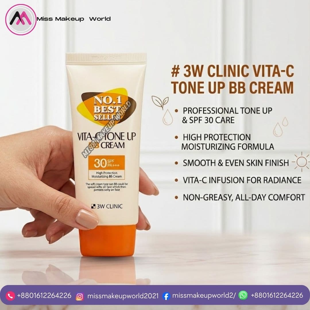 3W Clinic Vita-C Tone Up BB Cream SPF30+ for bright skin - Miss Makeup World