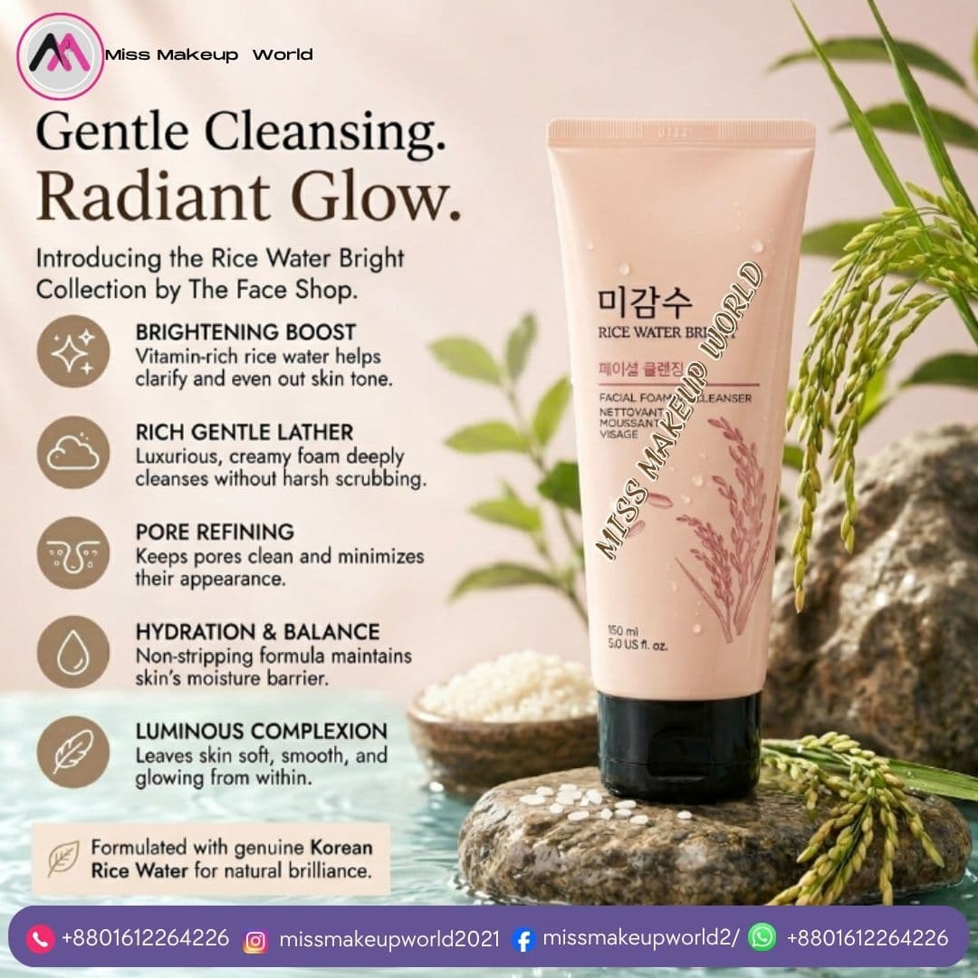 The Face Shop Rice Water Bright Cleanser 150ML creamy foam cleanser for bright and healthy glowing skin