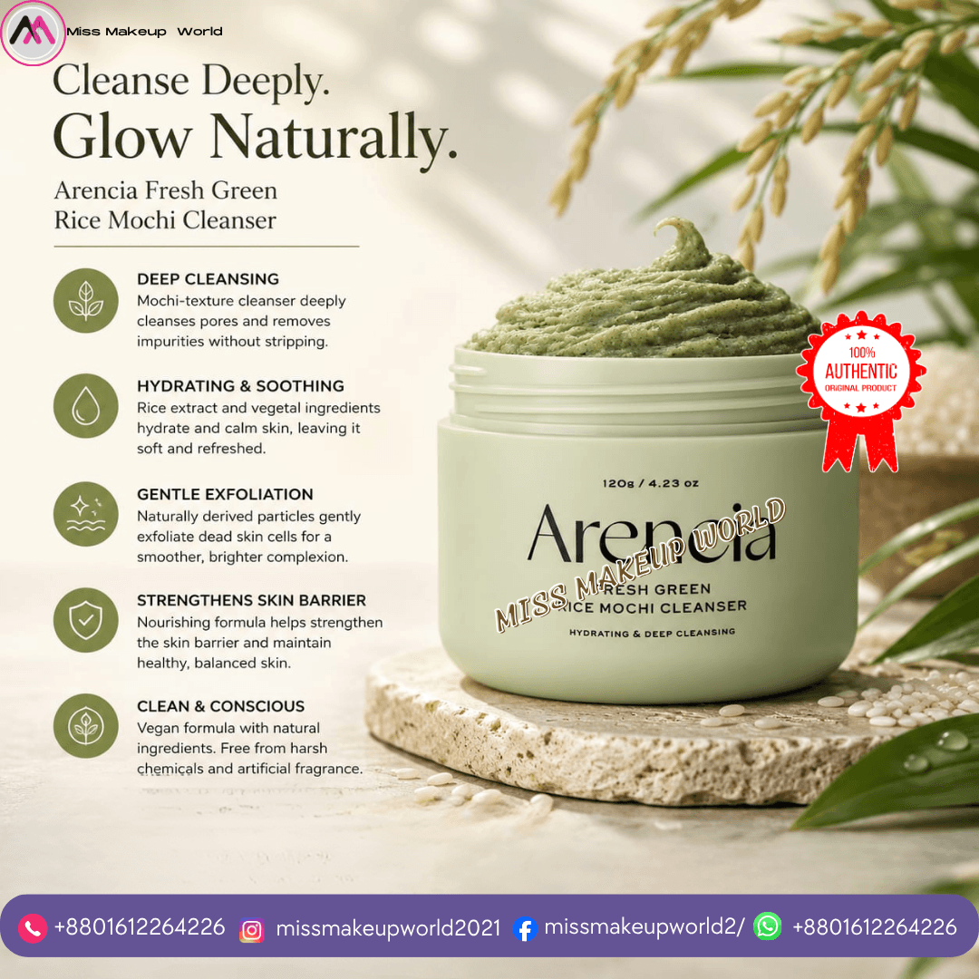 Arencia Fresh Green Rice Mochi Cleanser 120g deep cleansing Korean face wash for glowing glass skin